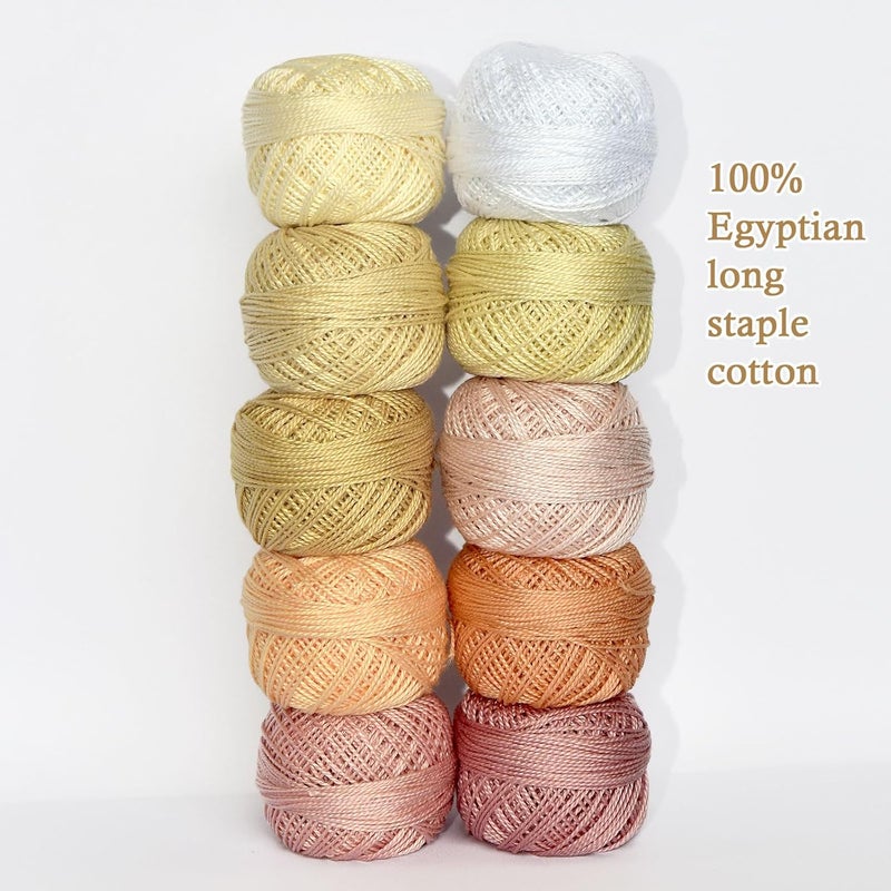 colored bird Double Mercerized Egyptian Long Staple Cotton Pearl Thread Ball 10 Grams Rainbow Color Embroidery Thread 10 Colors per Box for Crochet Hardanger Cross Stitch Hand Embroidery,Light Flesh Color Series - Image 2